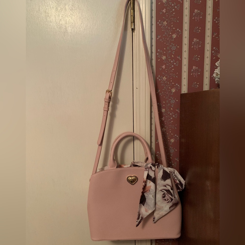 Betsey Johnson Blush Vegan Leather Floral Interior Satchel &Twilly Crossbody Bag
